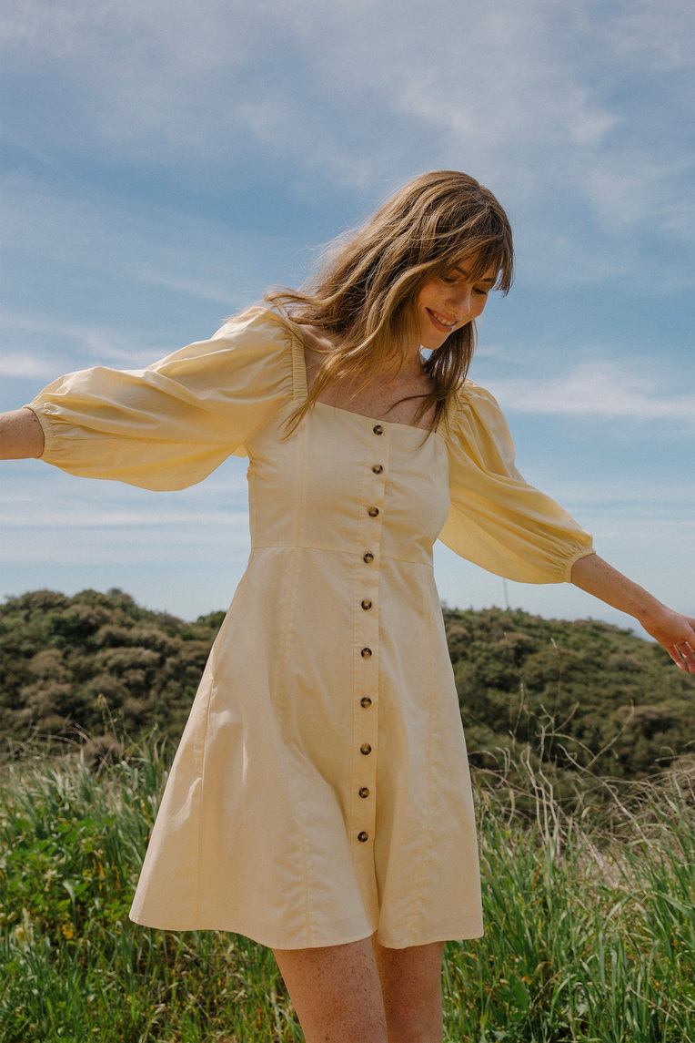 Puff-Sleeve Shift Dress