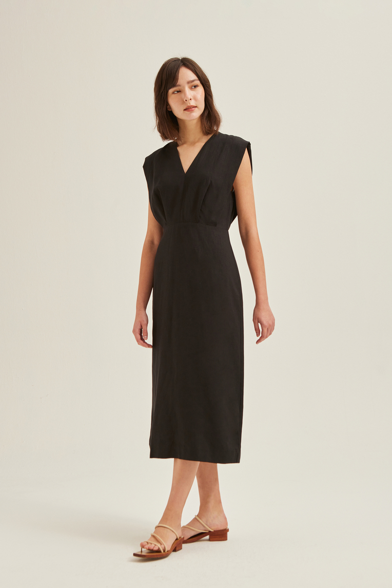 Pleat-Shoulder Tencel Dress