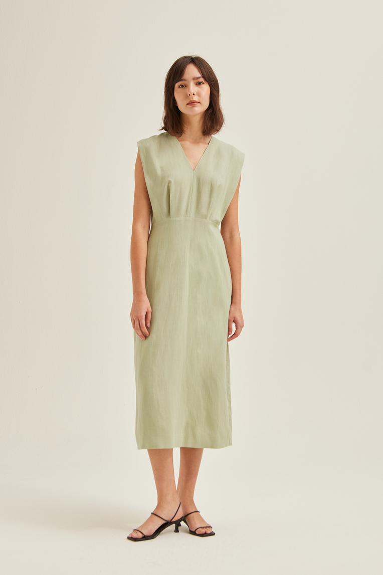 Pleat-Shoulder Tencel Dress