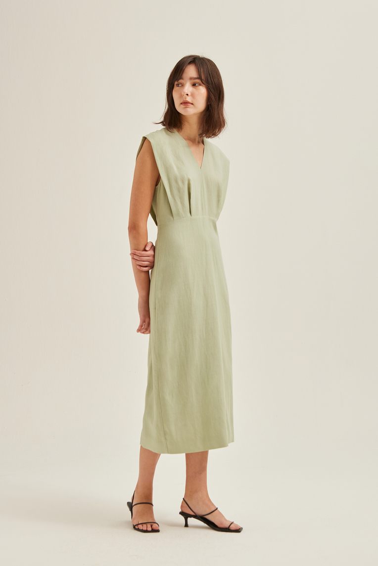 Pleat-Shoulder Tencel Dress
