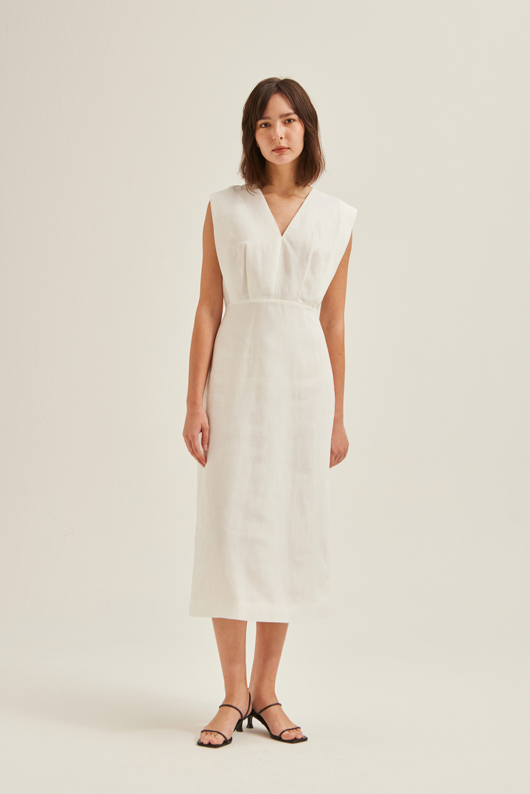 Pleat-Shoulder Tencel Dress