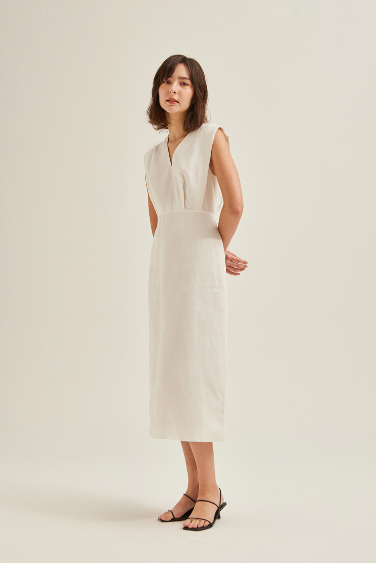 Pleat-Shoulder Tencel Dress