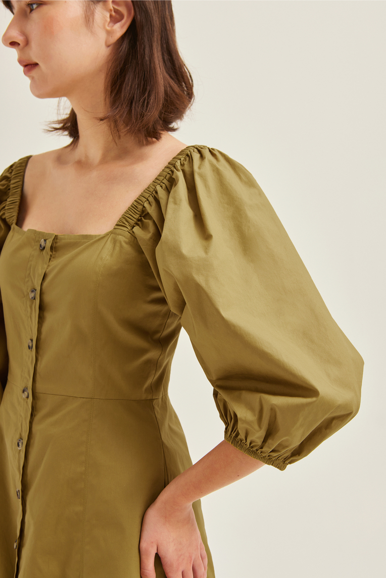 Puff-Sleeve Shift Dress