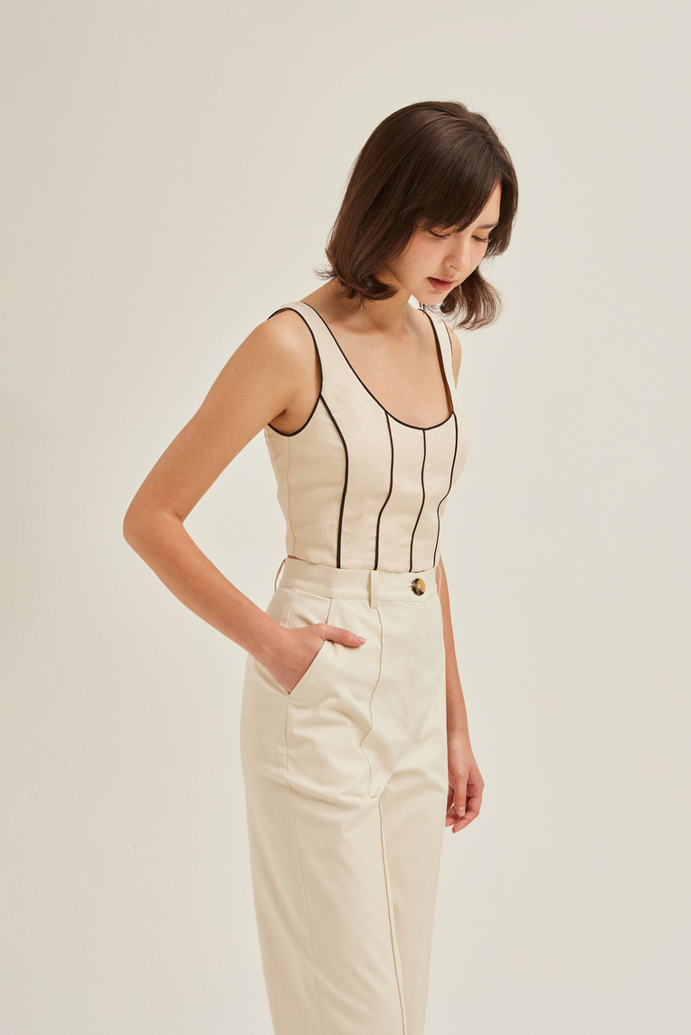 Contrast Detail Linen Crop Top