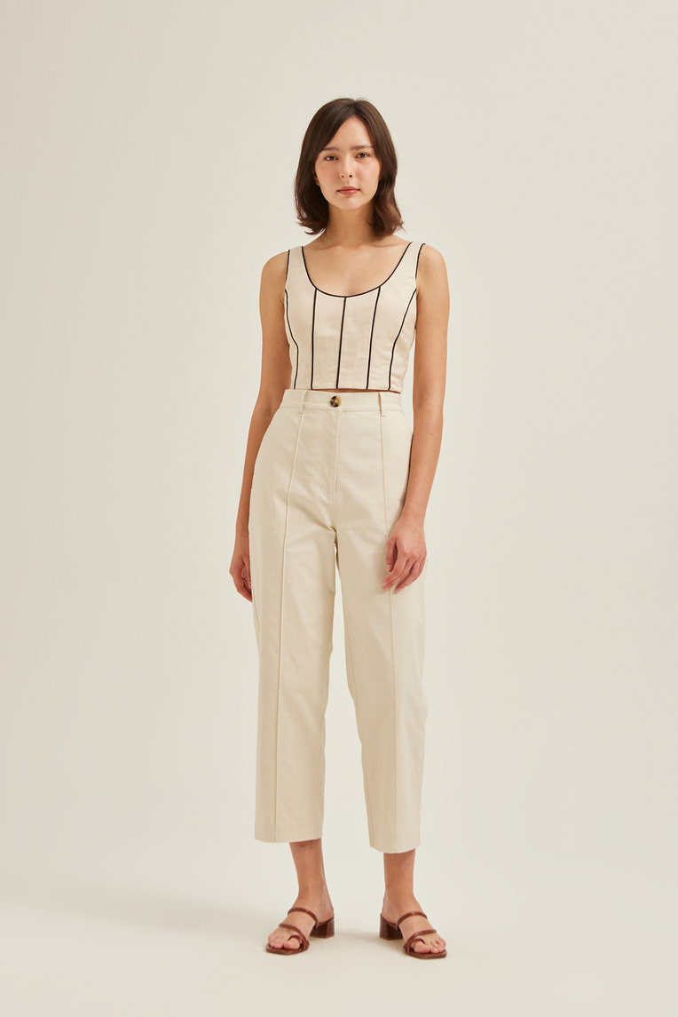 Contrast Detail Linen Crop Top