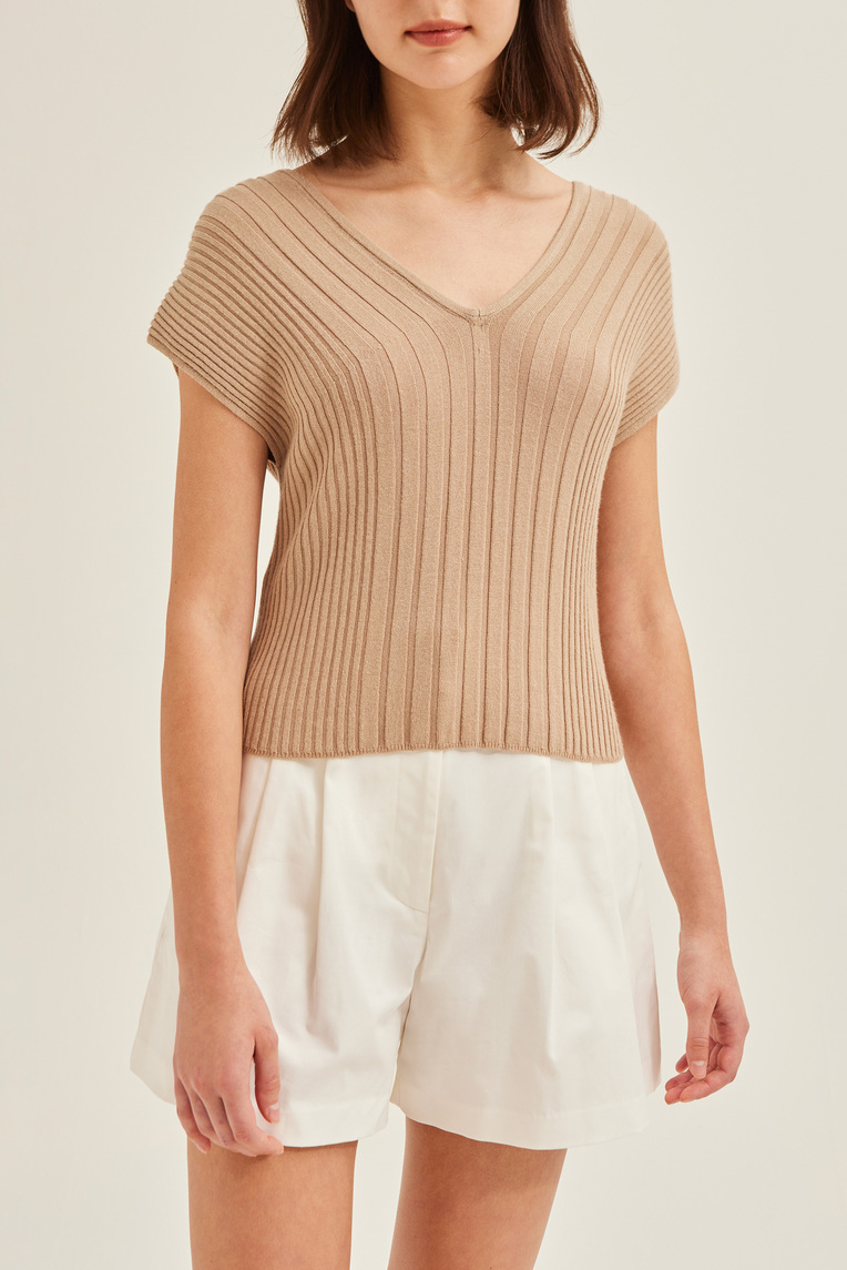 Soft Ribbed V-Neck Knit Top