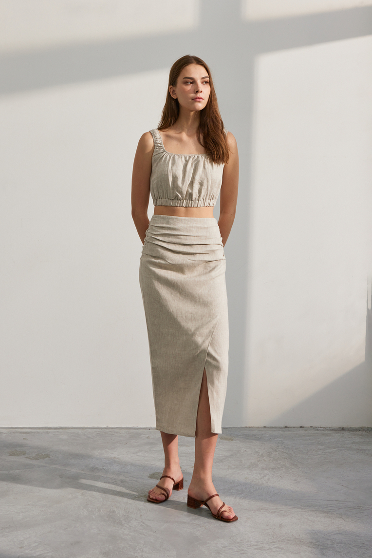 Textured Linen Wrap Skirt