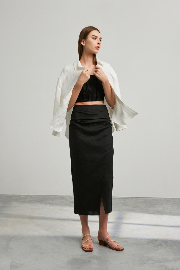 Textured Linen Wrap Skirt