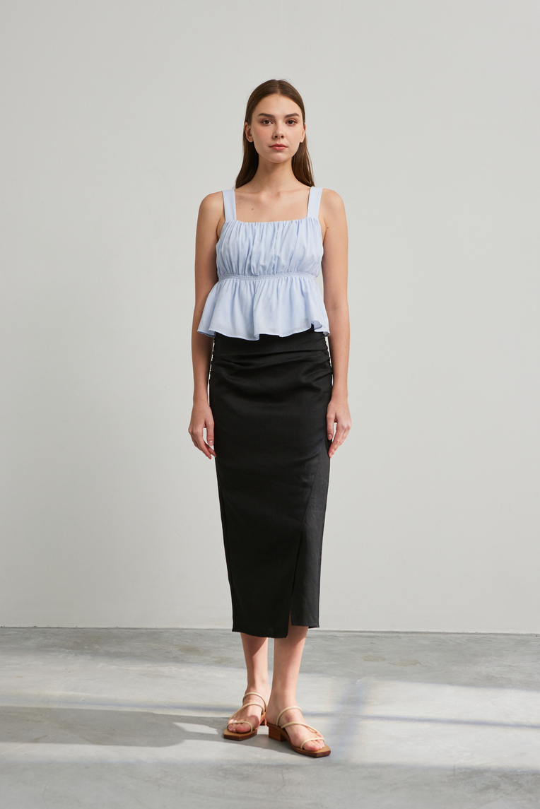 Textured Linen Wrap Skirt