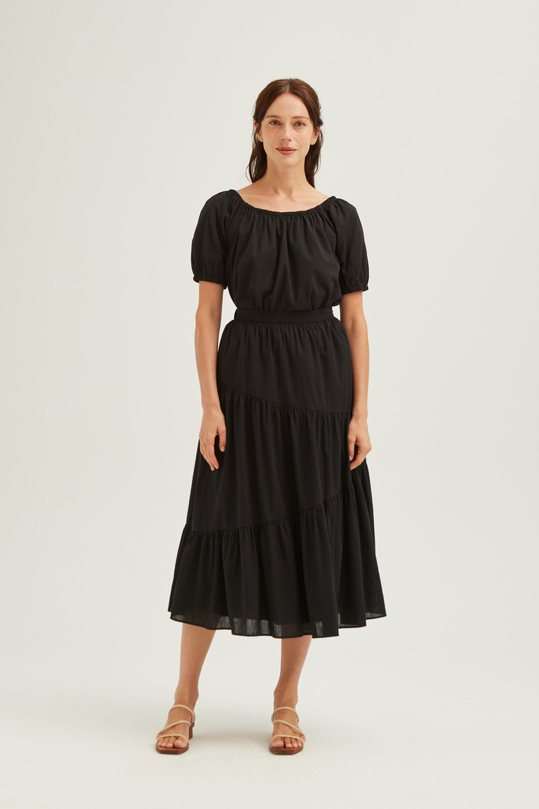 Striped Cotton Tiered Skirt