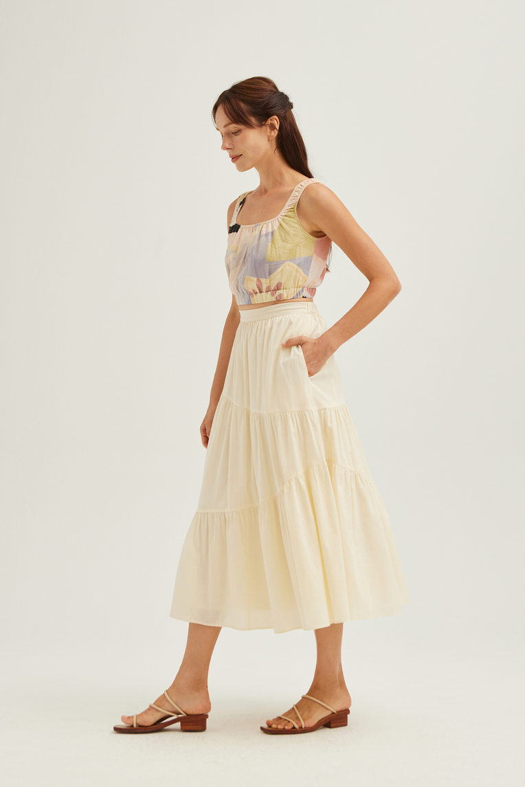 Striped Cotton Tiered Skirt