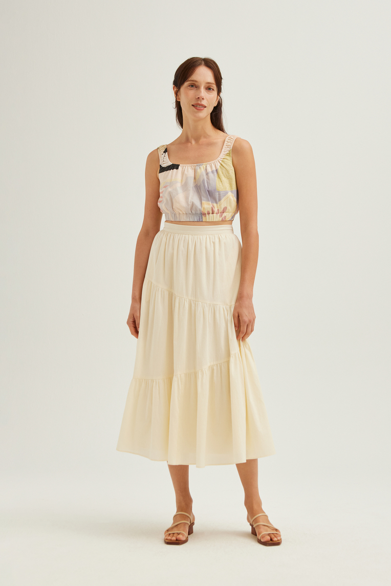 Striped Cotton Tiered Skirt