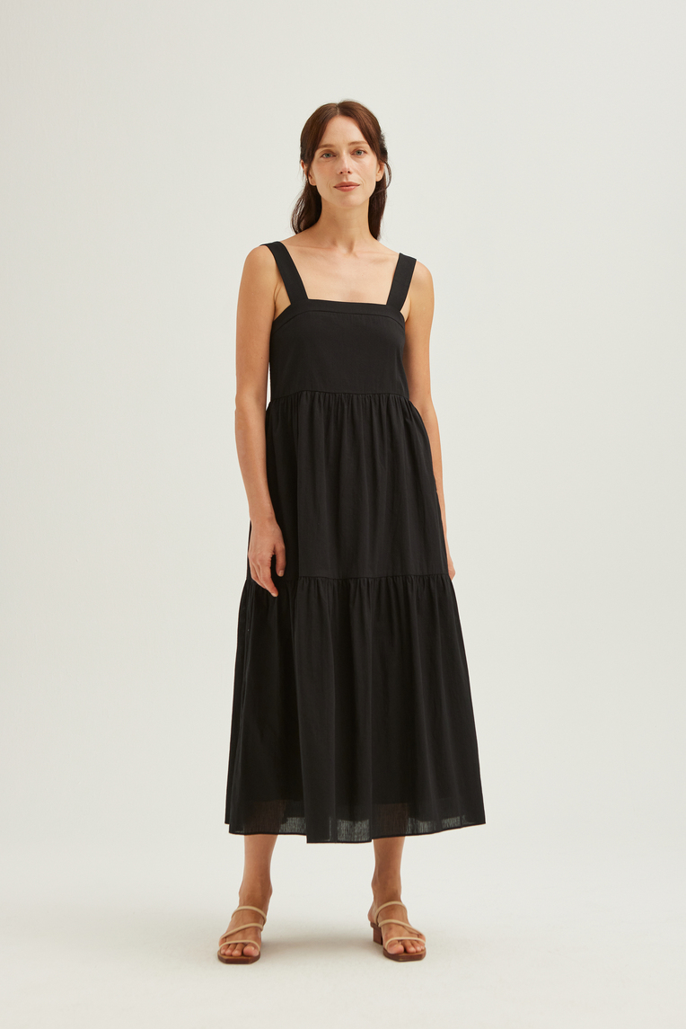 Striped Cotton Tiered Dress