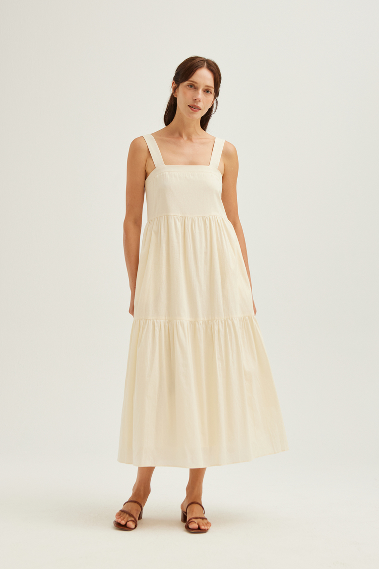 Striped Cotton Tiered Dress