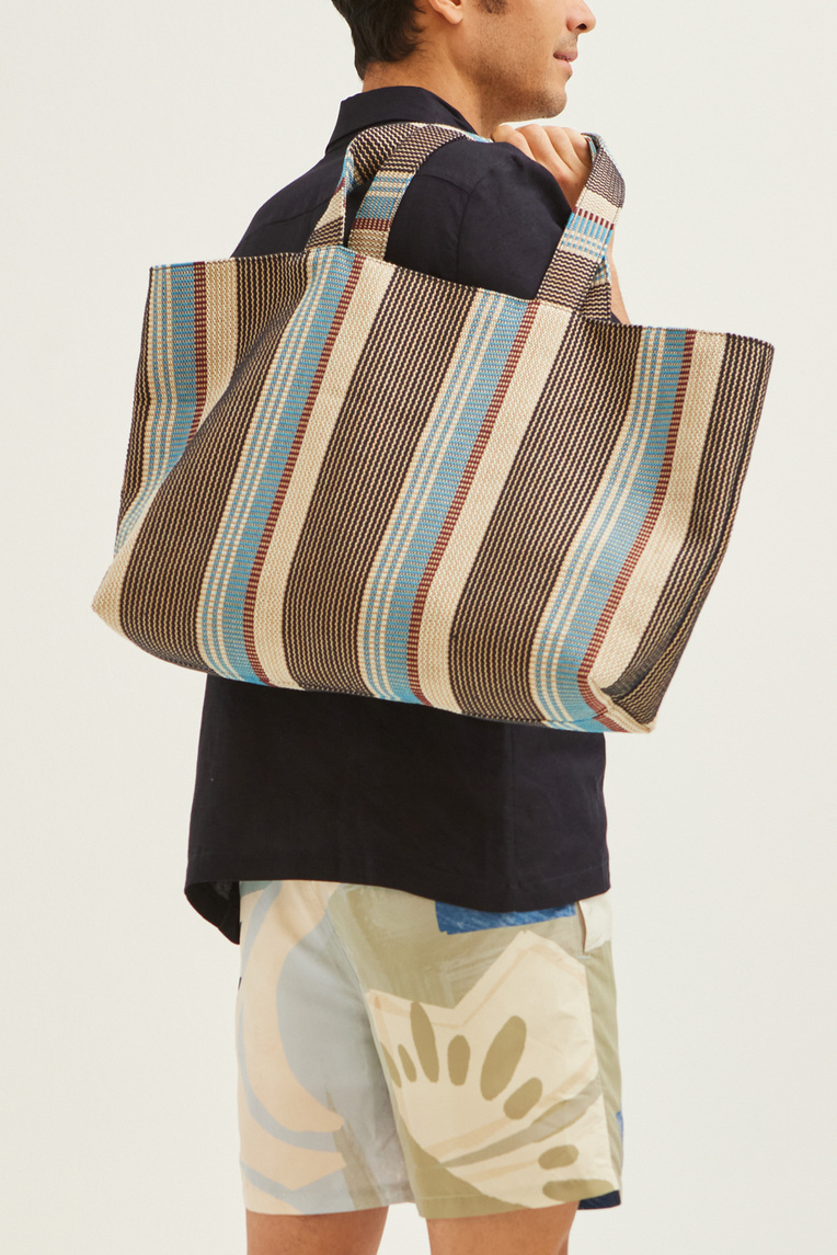 Large Striped Woven Beach Bag