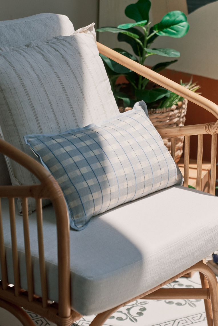 Embroidered Plaid Lumbar Cushion Cover 