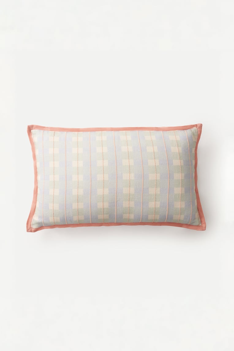 Embroidered Plaid Lumbar Cushion Cover 