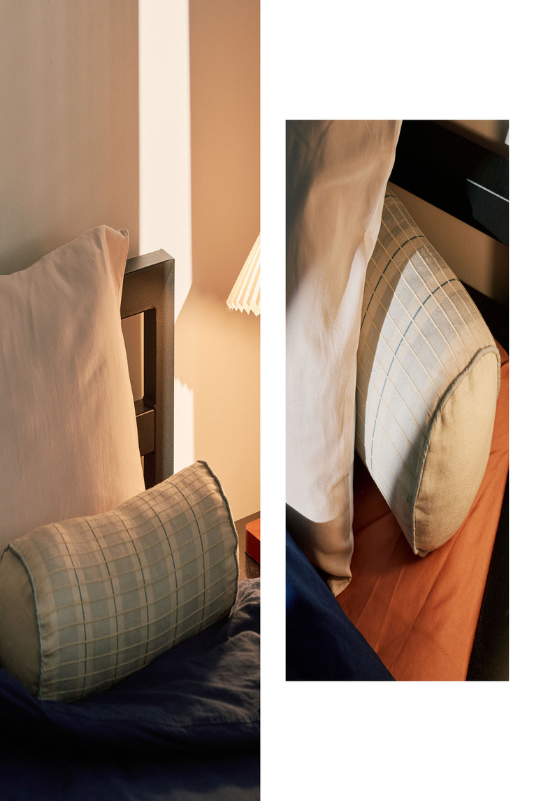 Embroidered Plaid Mini Bolster Cover