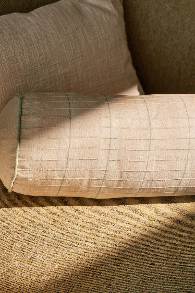 Embroidered Plaid Mini Bolster Cover