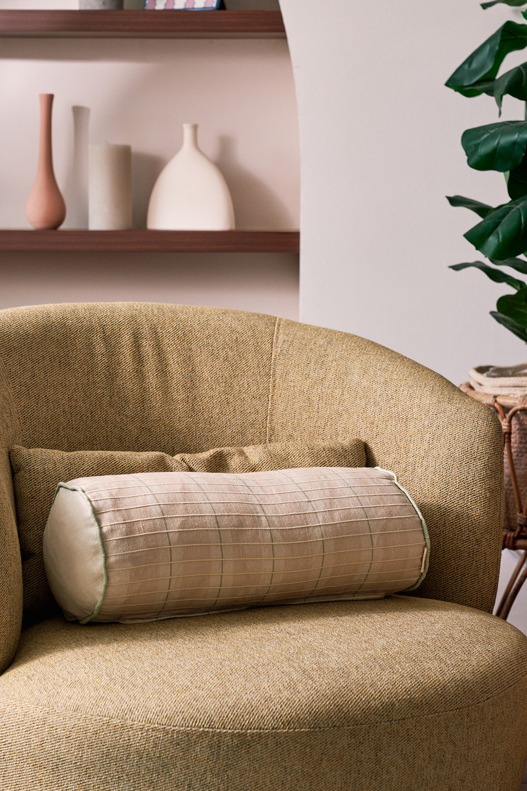 Embroidered Plaid Mini Bolster Cover