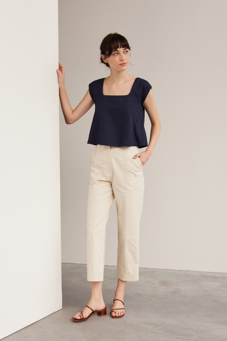 Square-Neck Linen Top