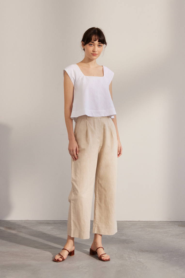 Square-Neck Linen Top