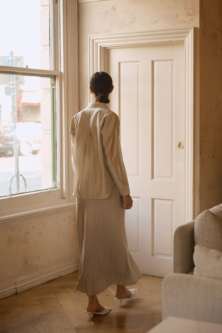 Satin Bias-Cut Maxi Skirt