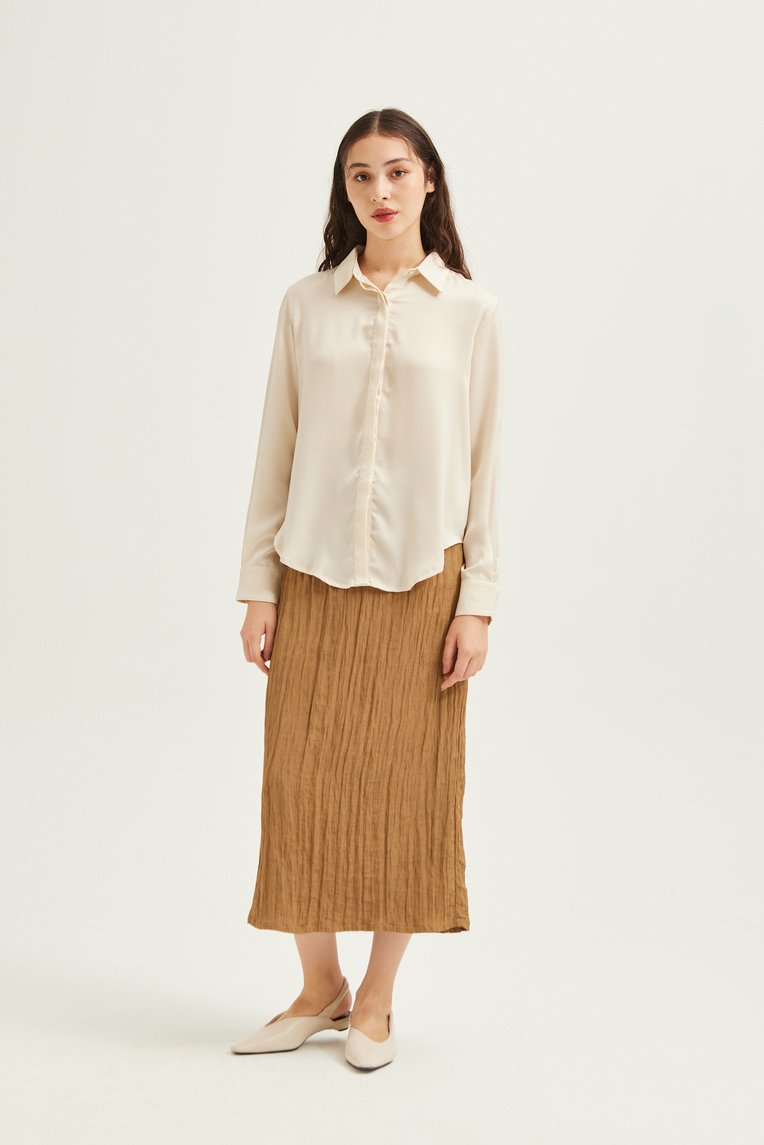 Crinkled Midi Skirt