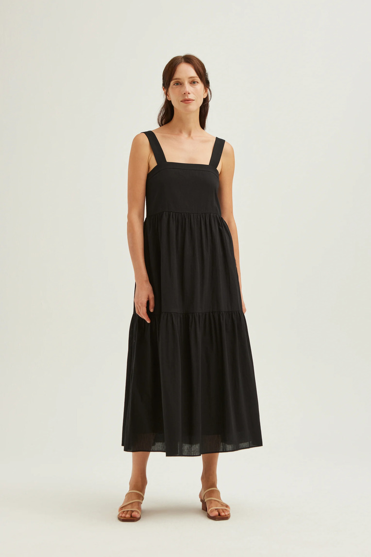 Striped Cotton Tiered Dress