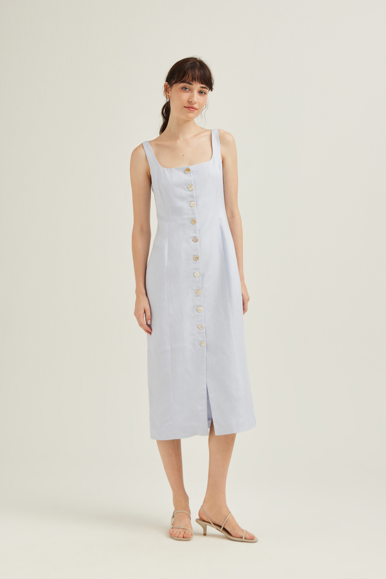 Linen Button-Down Vest Dress