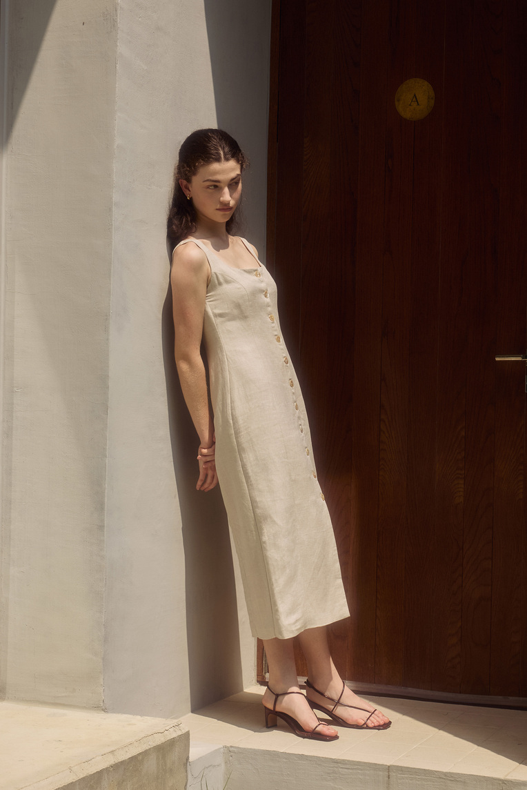 Linen Button-Down Vest Dress