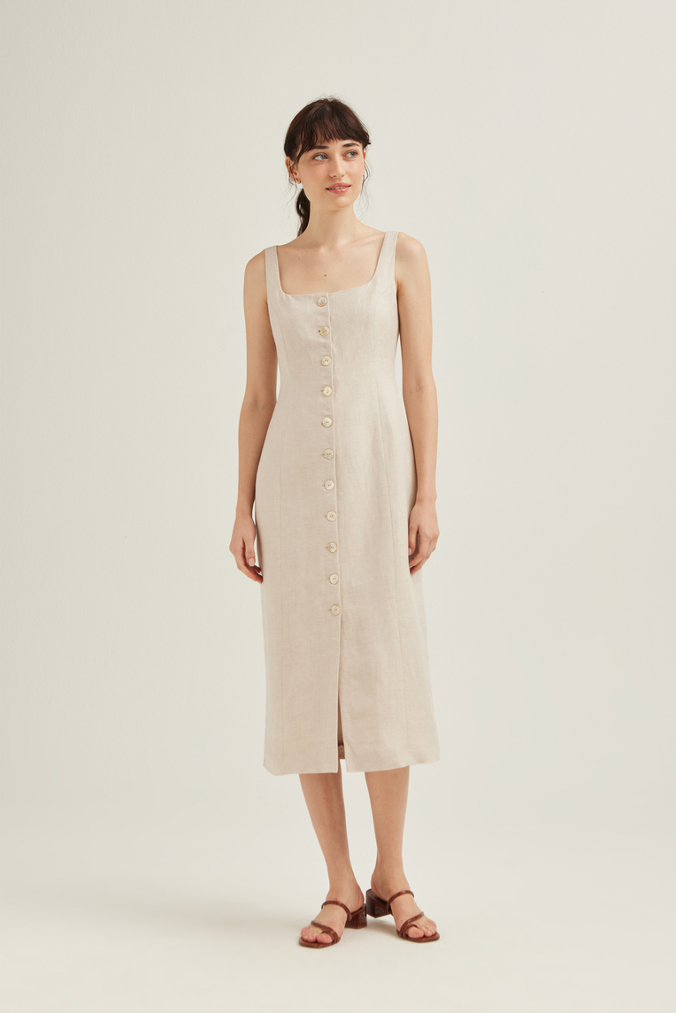 Linen Button-Down Vest Dress