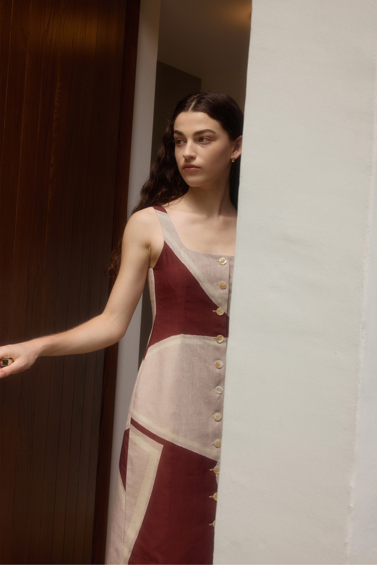 Dialogue Button-Down Vest Dress