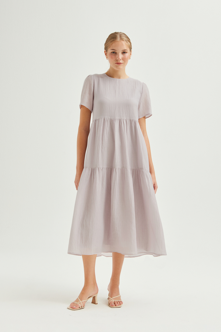Textured Woven Fabric With Tiered Sl Dress