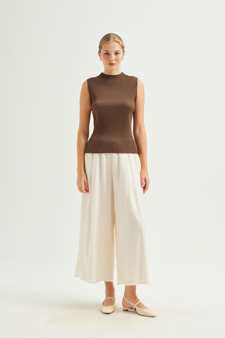 Plissé Pleated Mock-Neck Top