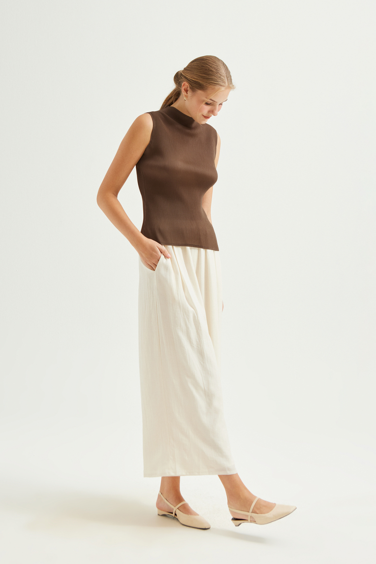 Plissé Pleated Mock-Neck Top