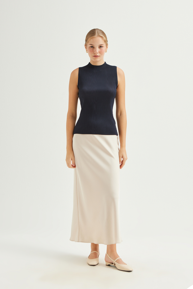 Plissé Pleated Mock-Neck Top