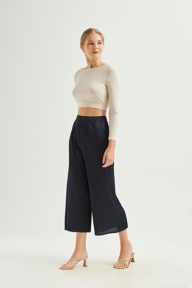 Plissé Pleated Wide-Leg Pants