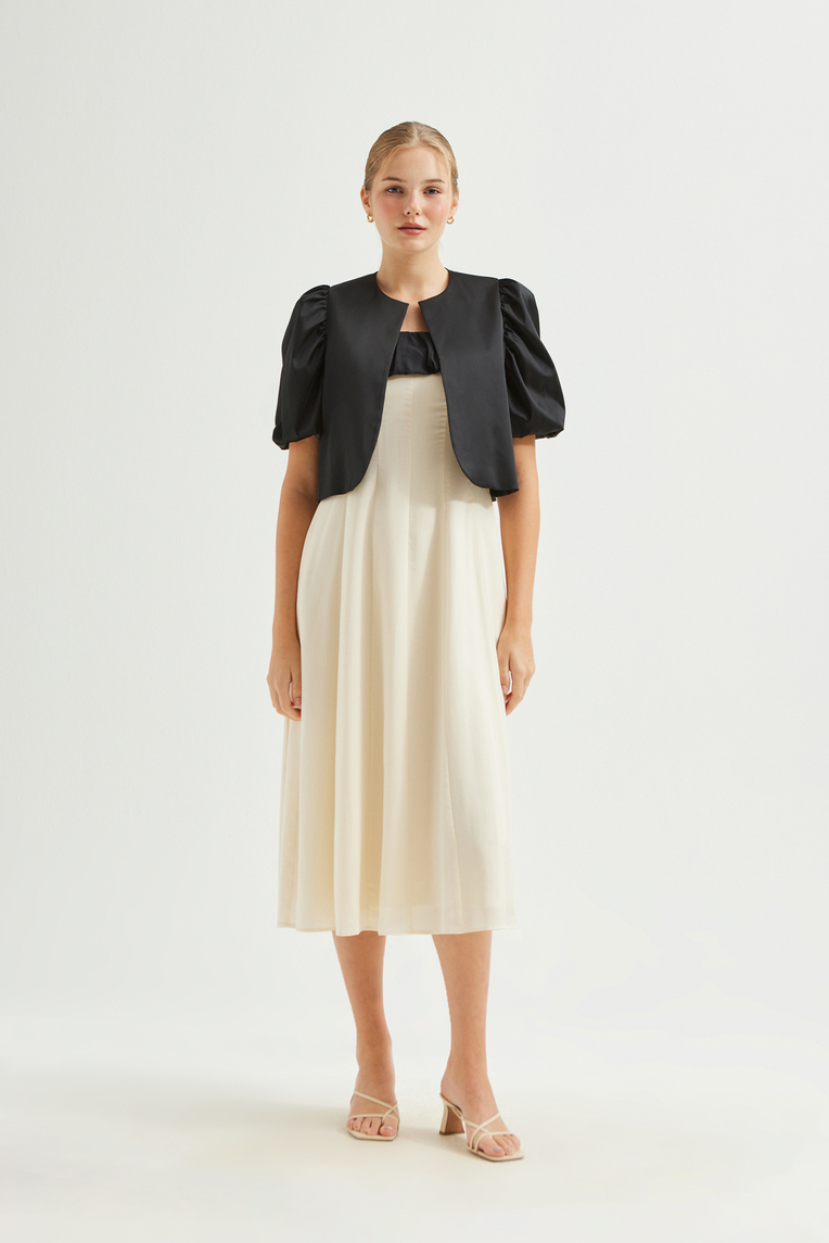 Puff-Sleeve Satin Bolero