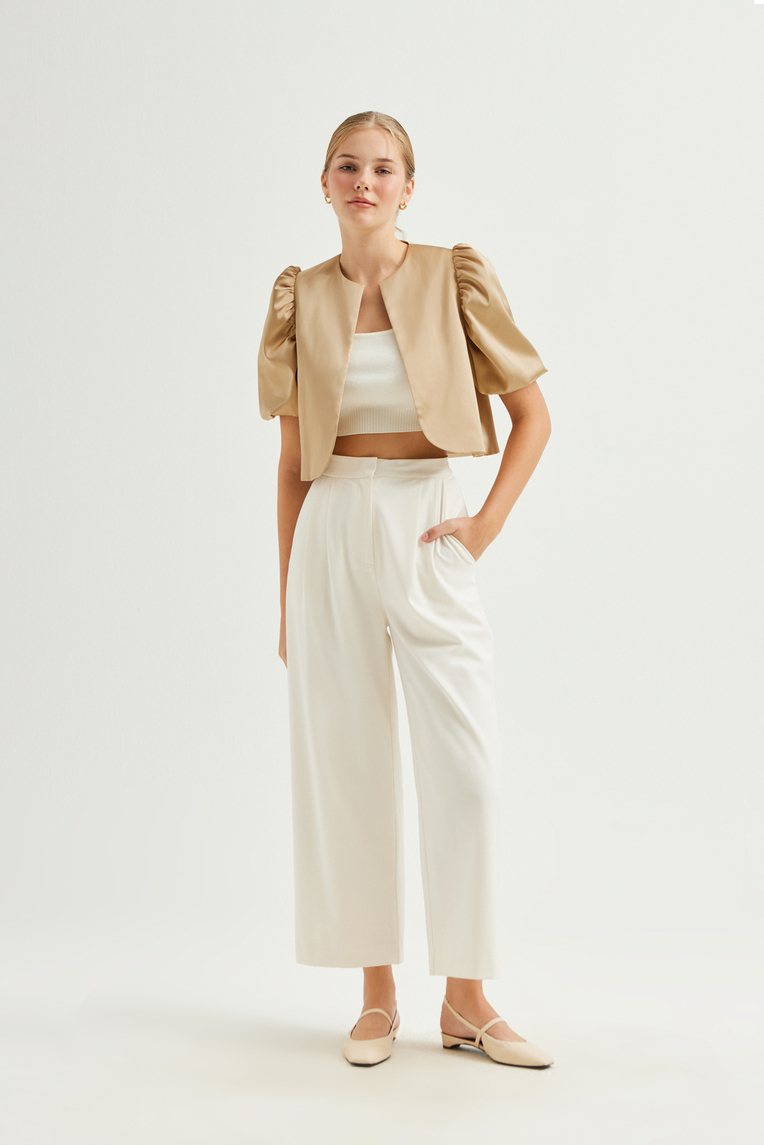 Puff-Sleeve Satin Bolero