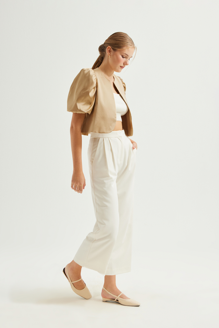 Puff-Sleeve Satin Bolero