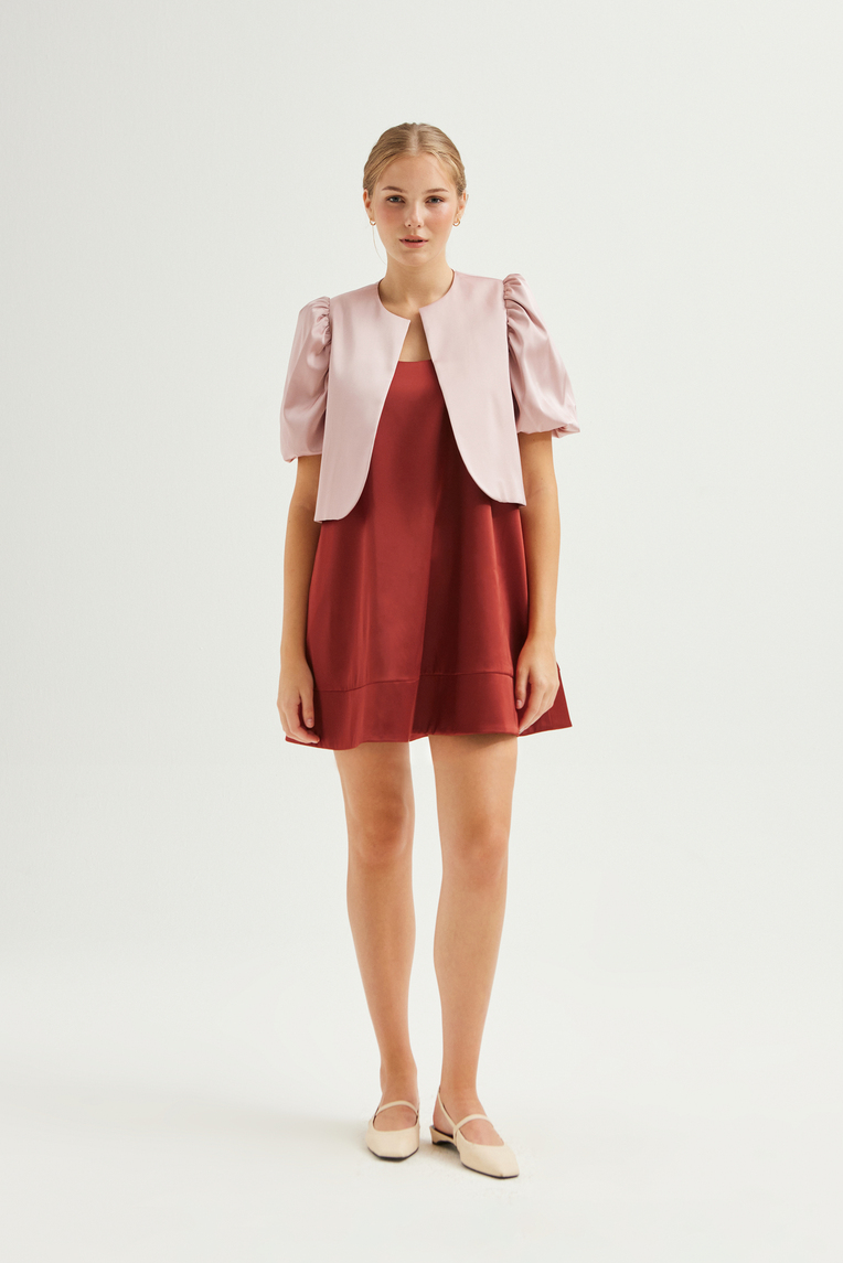 Puff-Sleeve Satin Bolero