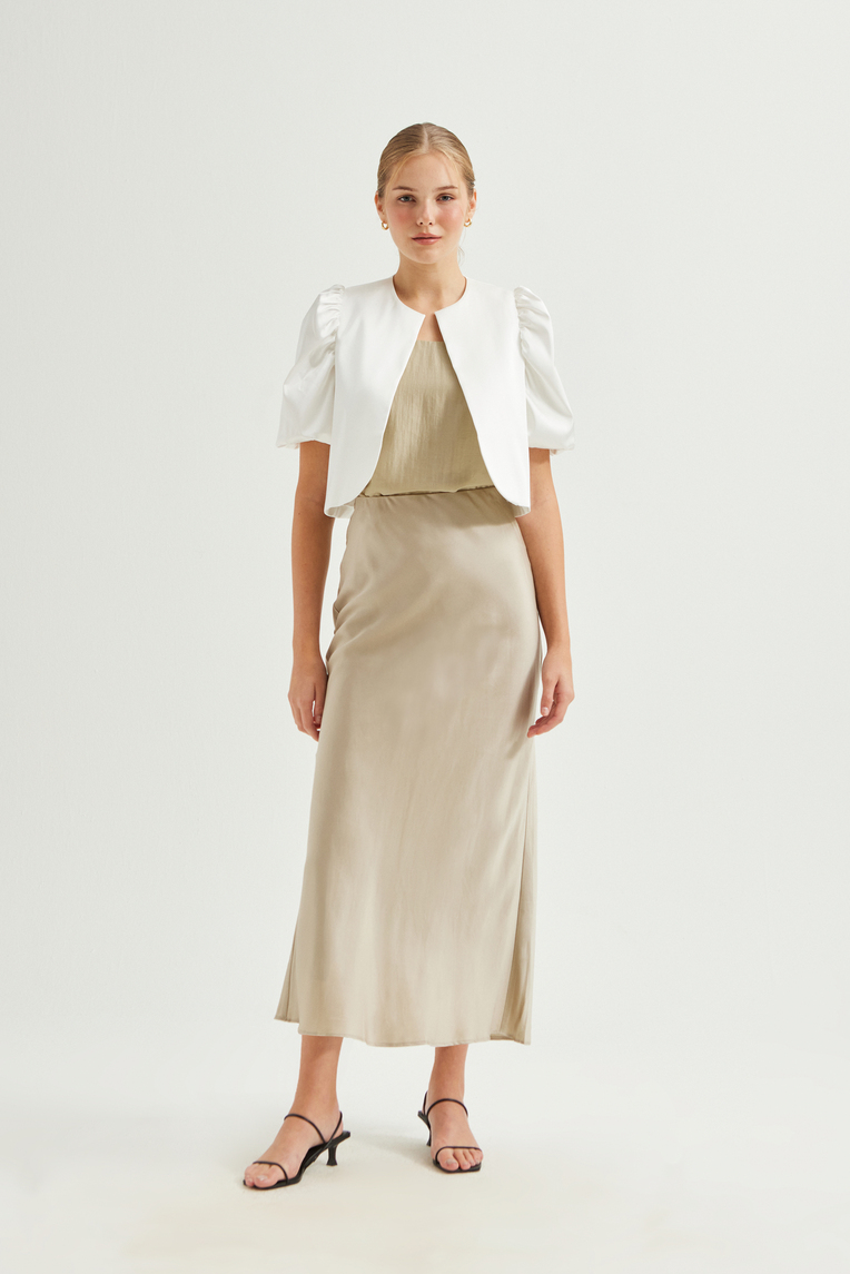 Puff-Sleeve Satin Bolero