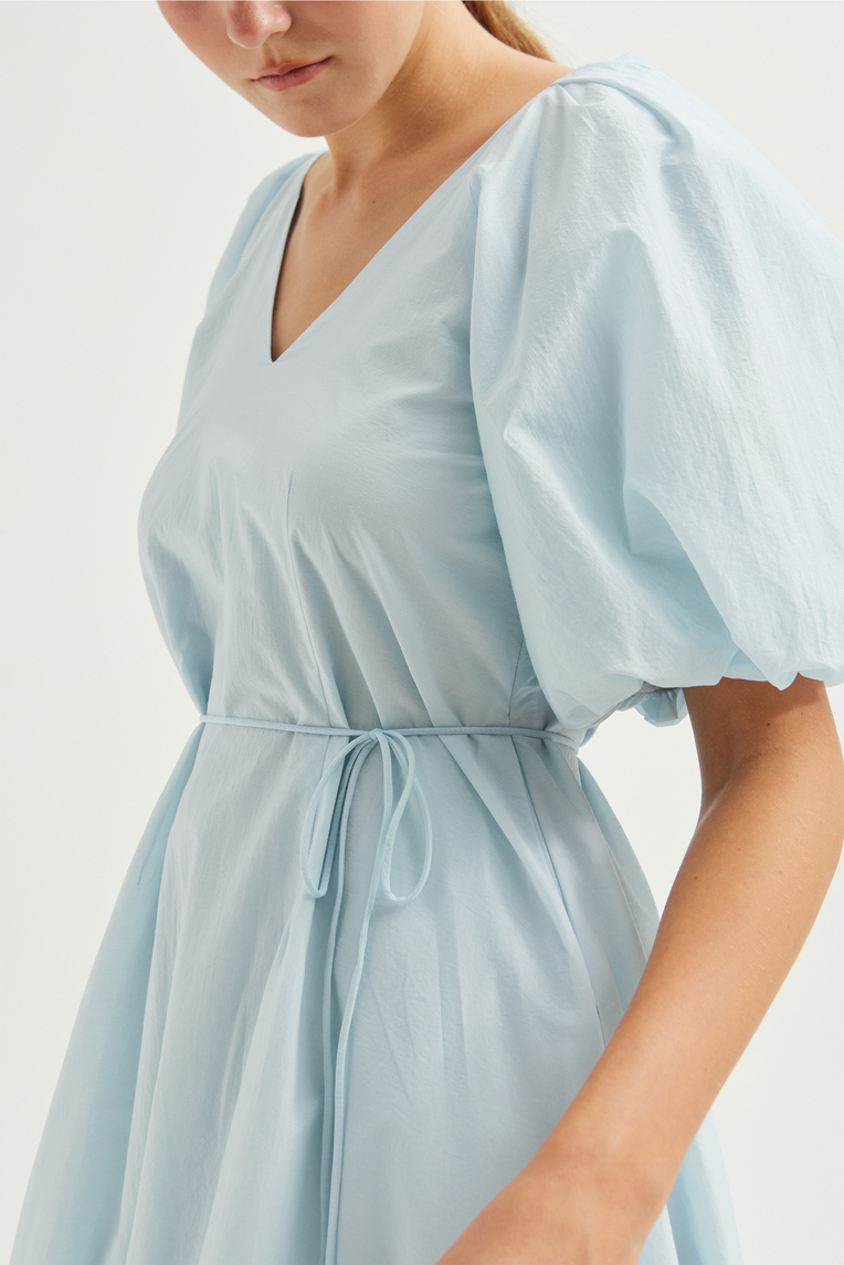 Cotton Puff-Sleeve Midi Dress
