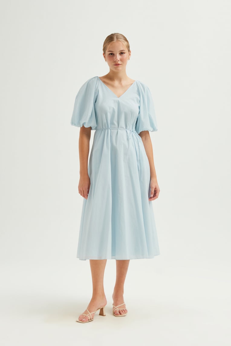 Cotton Puff-Sleeve Midi Dress