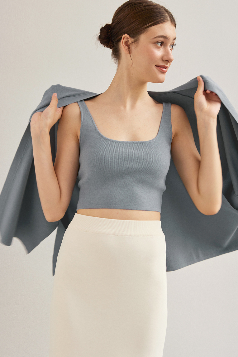 Square-Neck Knit Crop Top 