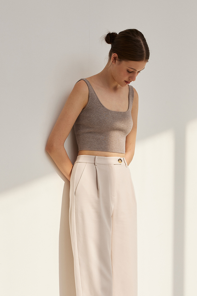 Square-Neck Knit Crop Top 