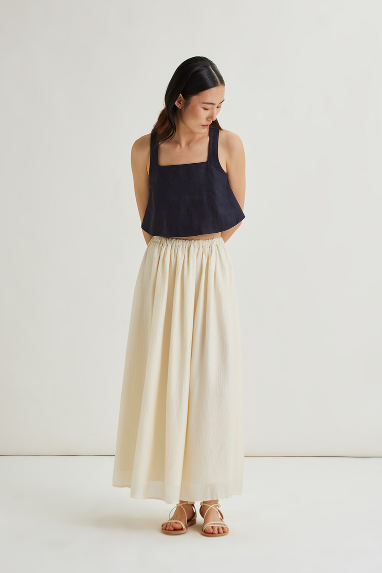 Square-Neck Linen Halter Top