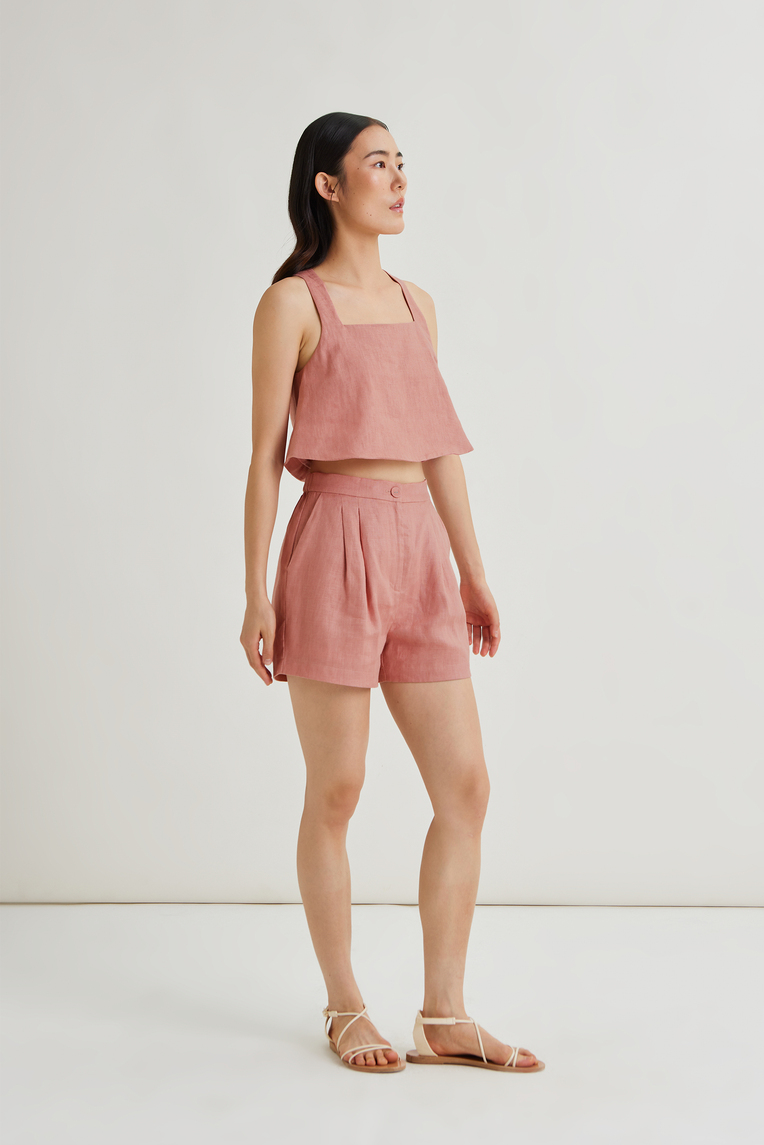 Square-Neck Linen Halter Top