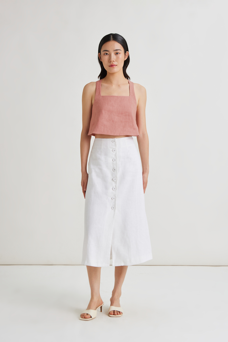 Square-Neck Linen Halter Top